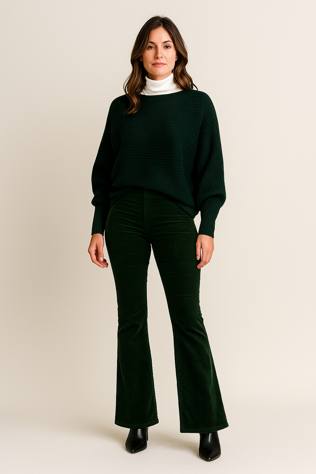 Trousers High Waist Cotton Blend Flared Style