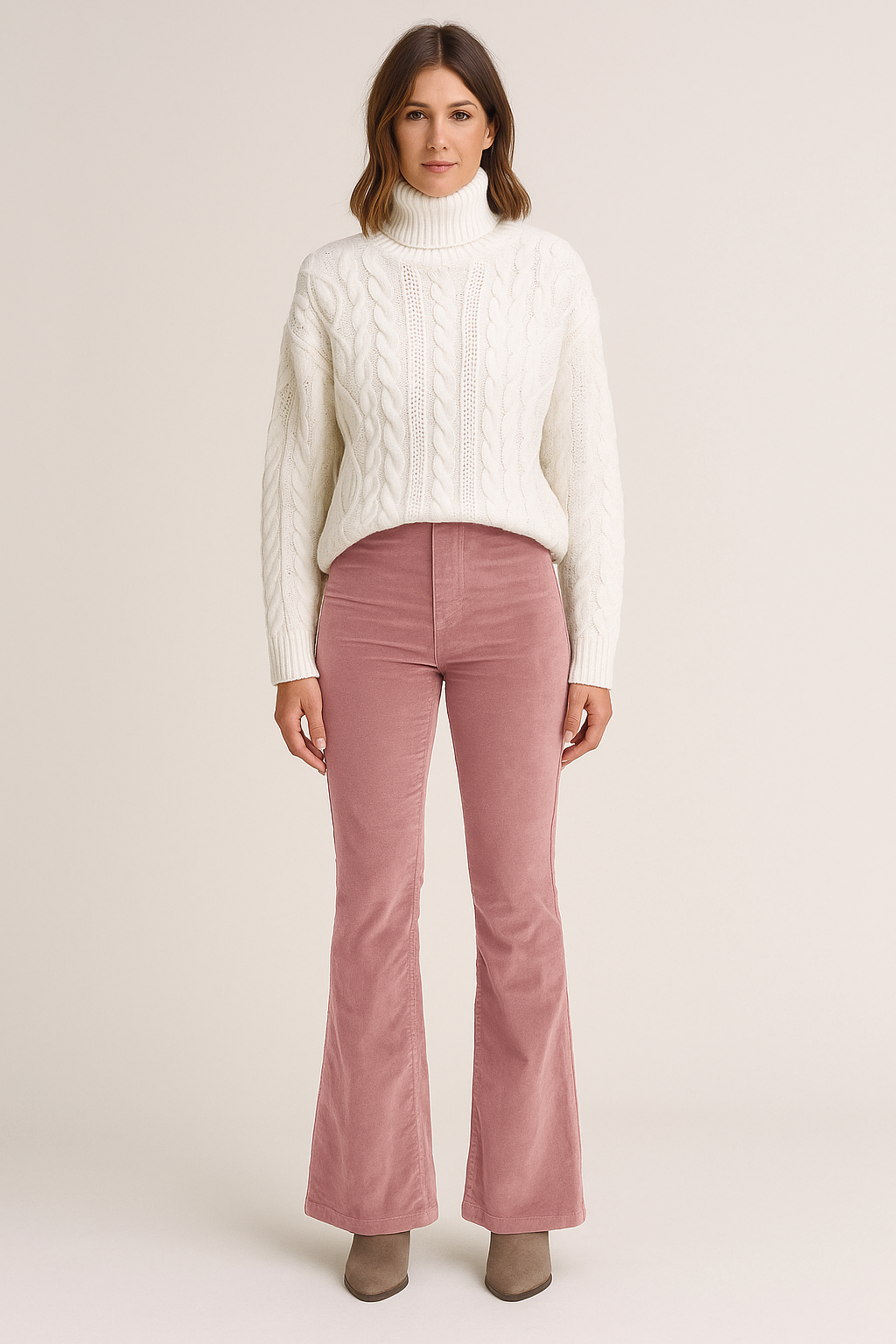 Trousers High Waist Cotton Blend Flared Style