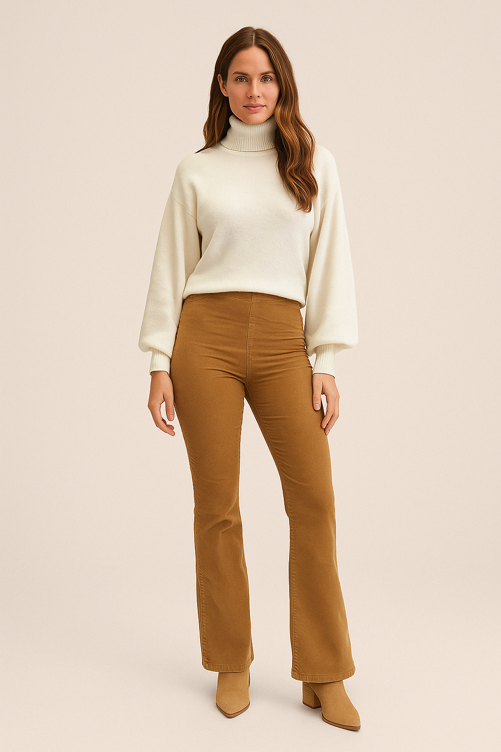Trousers High Waist Cotton Blend Flared Style