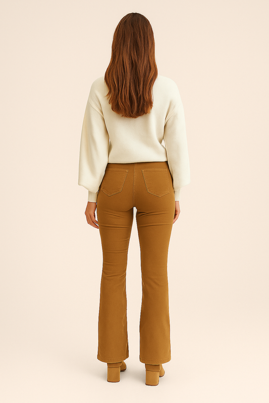 Trousers – High Waist – Cotton Blend – Flared Legs – Everyday Elegance
