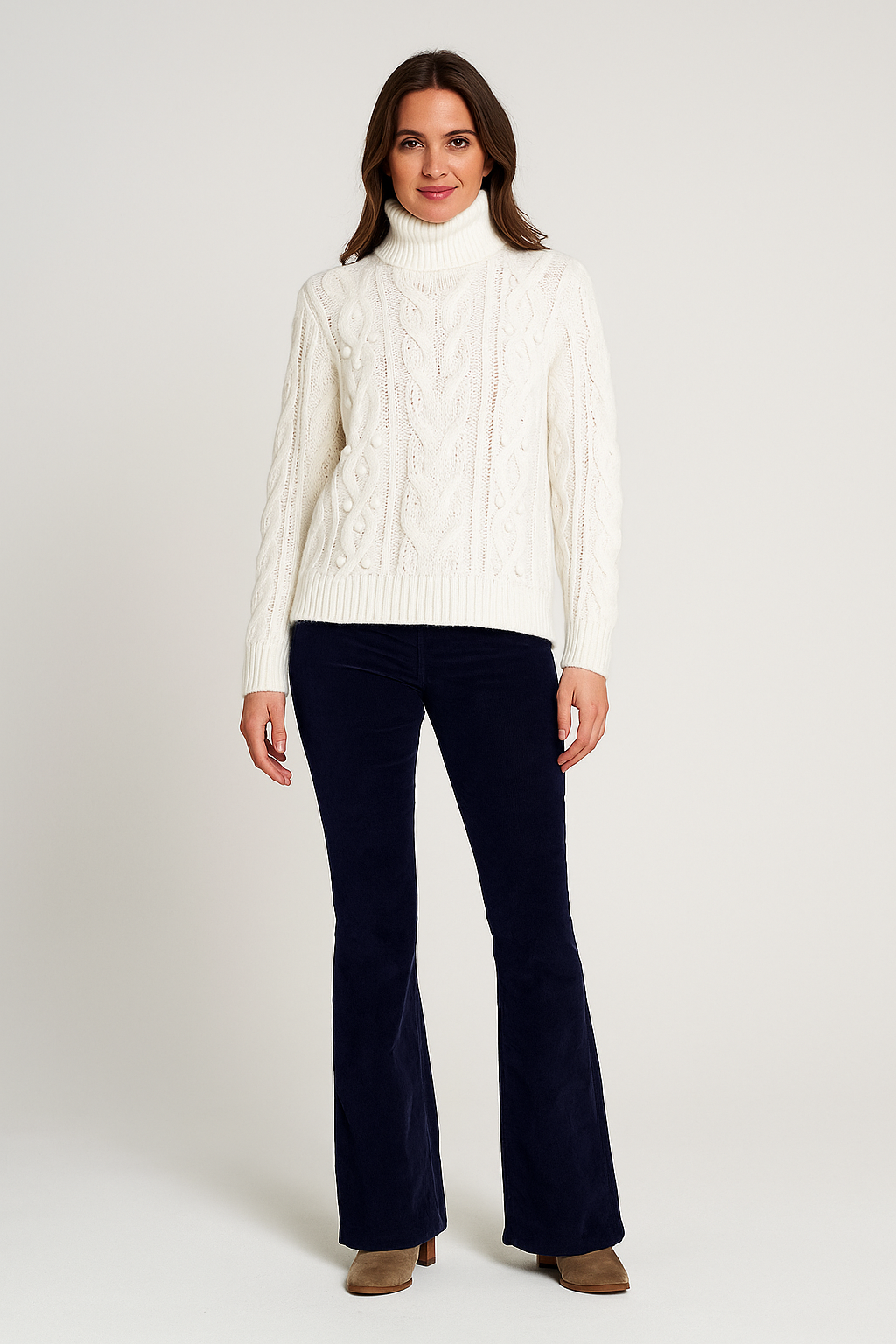 Trousers High Waist Cotton Blend Flared Style