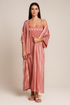 Satin Nightwear Set Gown Slip Dress Striped Rose Pink
