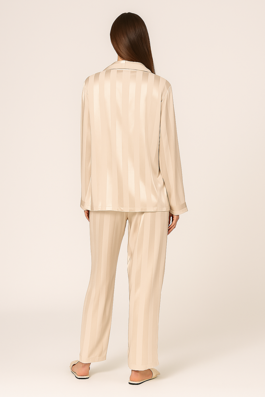 Pyjama Set – Satin Look – Striped – Button-Up – Long Sleeve