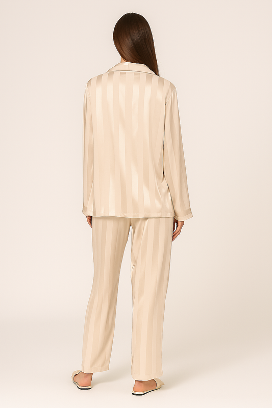 Pyjama Set – Satin Look – Striped – Button-Up – Long Sleeve