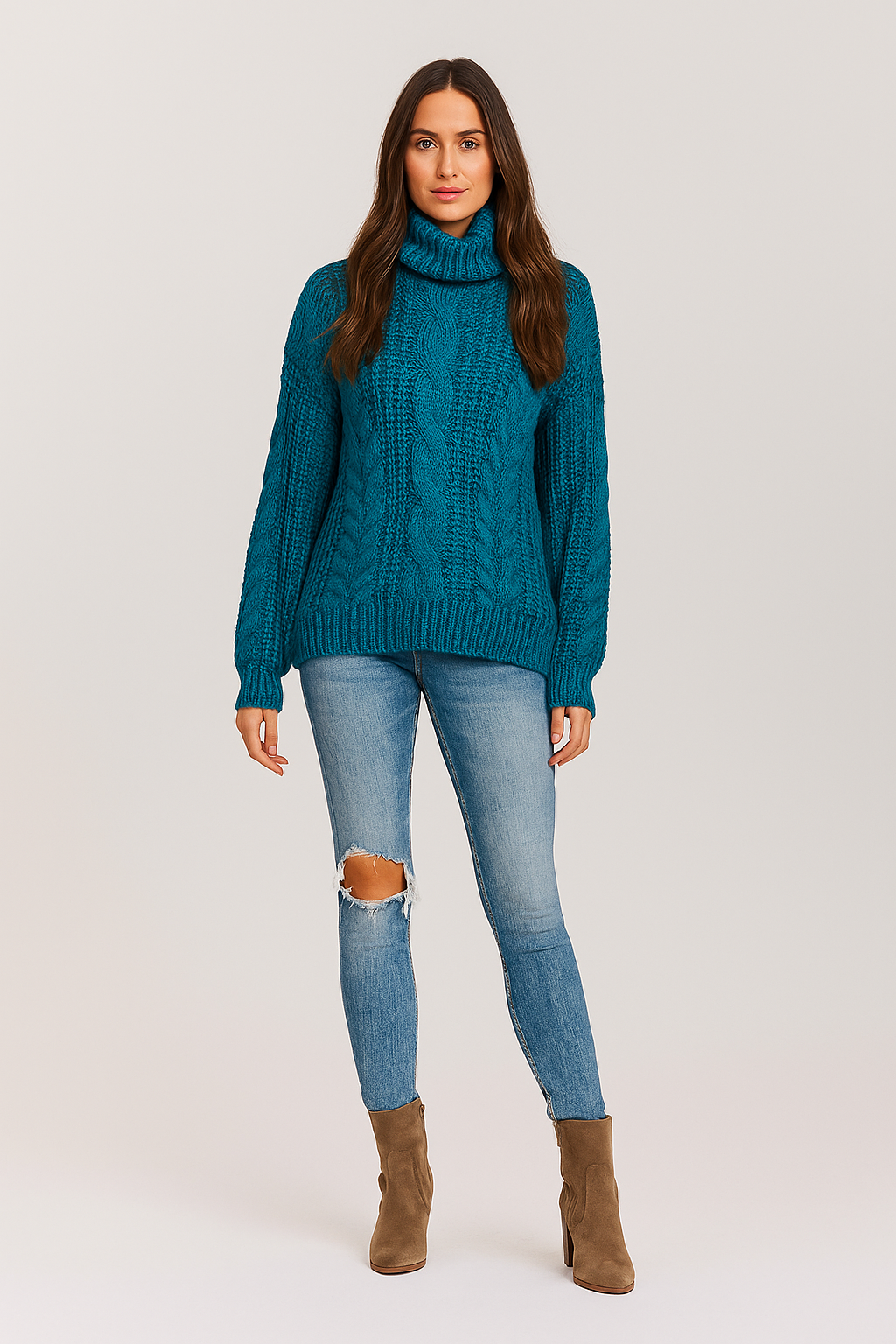 Oversized Turtleneck Cable Knit Sweater