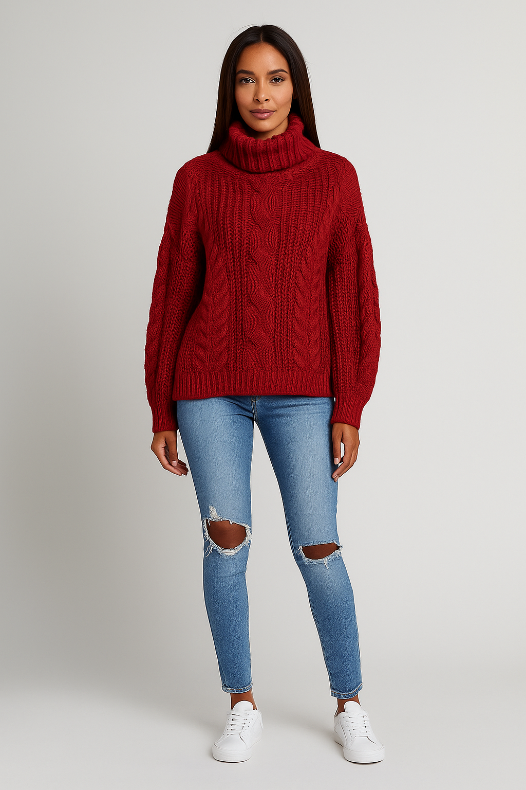 Oversized Turtleneck Cable Knit Sweater
