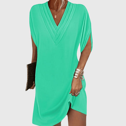 V Neck Dress with Draped Silhouette and Sleeve Cut Outs