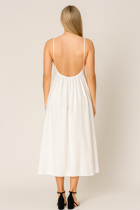 Open-Back V-Neck Maxi Dress – Sleeveless, Regular Fit