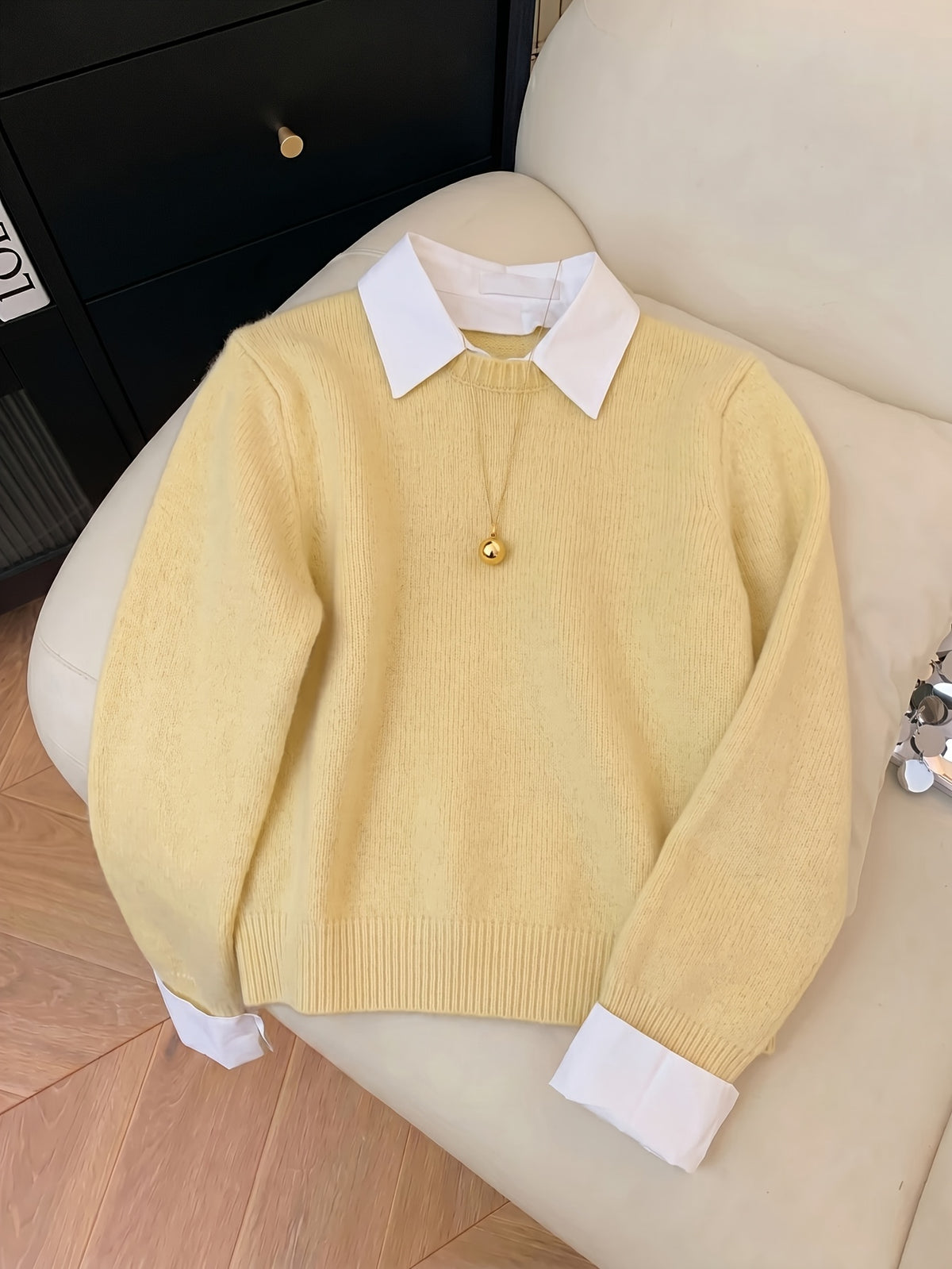 Women's Faux Two-Piece Polo Collar Knit Jumper