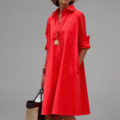 Polo Collar Elegant Midi Dress