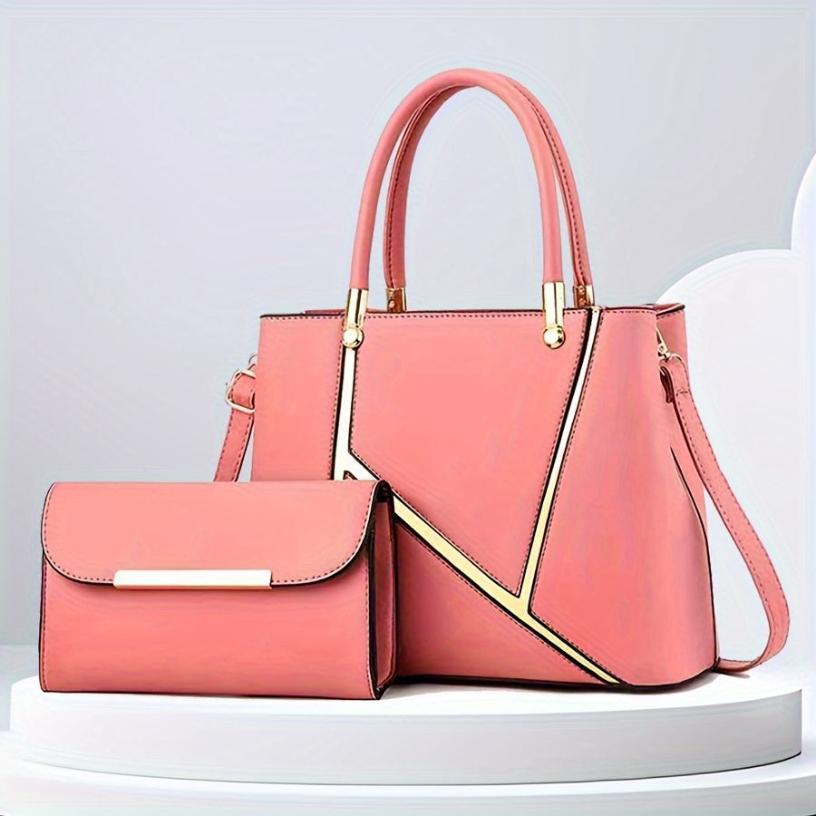Structured Two-Piece Handbag Set With Gold Hardware