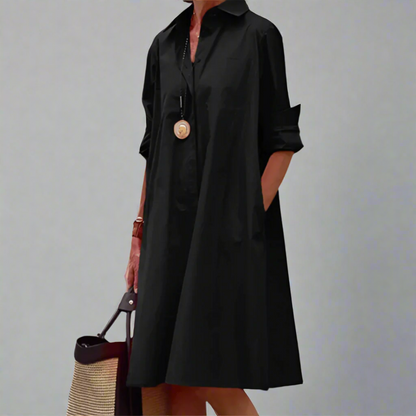 Polo Collar Elegant Midi Dress
