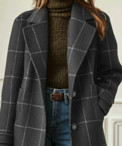Women's Check Lapel Collar Coat