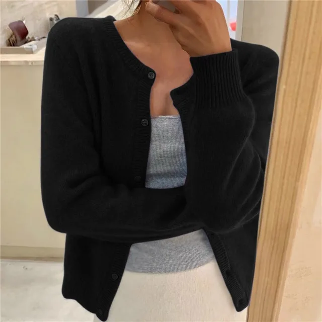 Women's Round Neck Long Sleeve Knit Cardigan