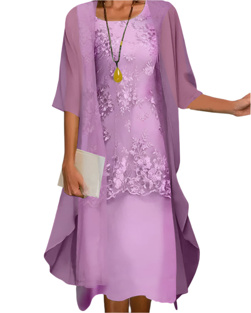 Flowing Sheer Sleeve Midi Dress for Wedding Guests