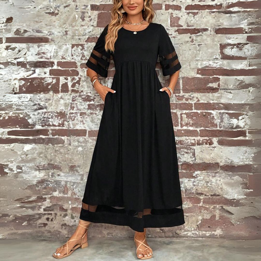 V Neck Empire Waist Maxi Dress With Lace Detail