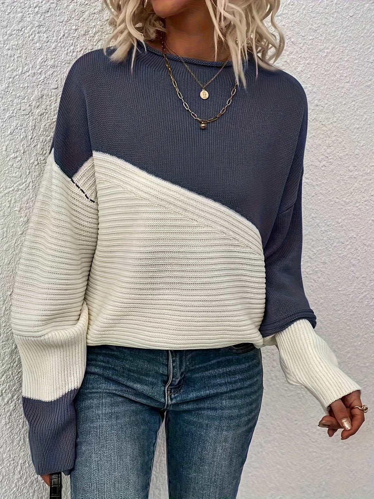 Women's Colour Block Turtleneck Knit Jumper