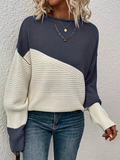 Women's Colour Block Turtleneck Knit Jumper