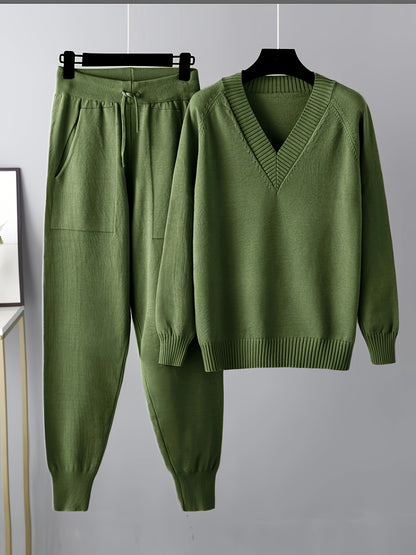 Women's V-Neck Knit Jumper and Jogger Set