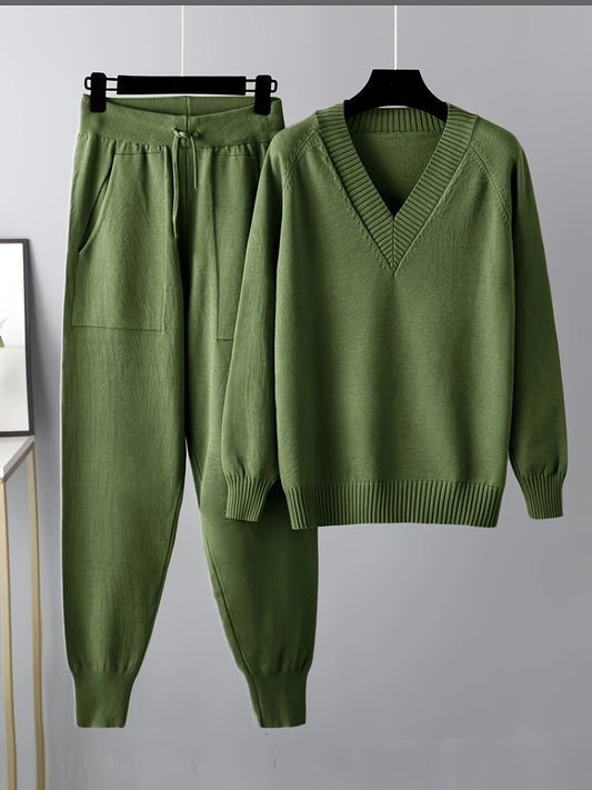 Women's V-Neck Knit Jumper and Jogger Set
