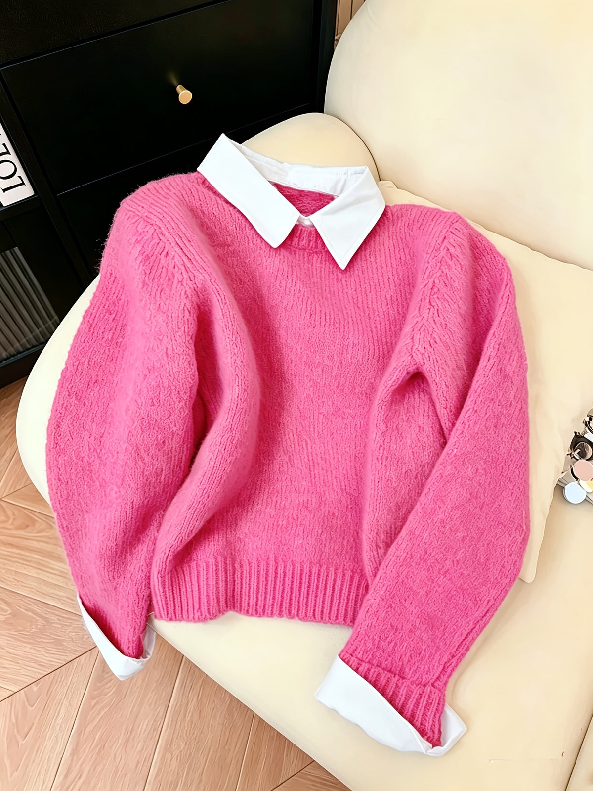 Women's Faux Two-Piece Polo Collar Knit Jumper