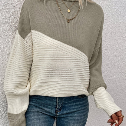 Women's Colour Block Turtleneck Knit Jumper