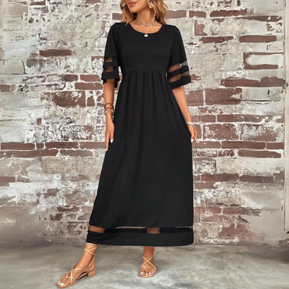 V Neck Empire Waist Maxi Dress With Lace Detail