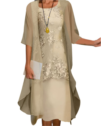 Flowing Sheer Sleeve Midi Dress for Wedding Guests