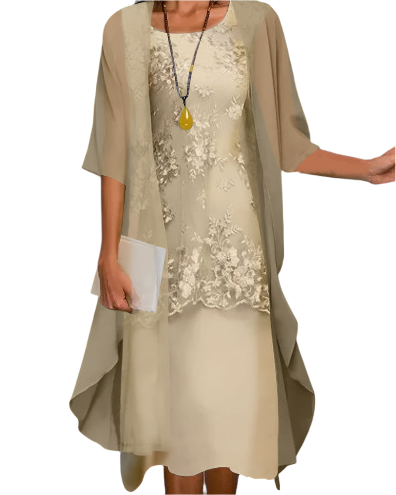 Flowing Sheer Sleeve Midi Dress for Wedding Guests