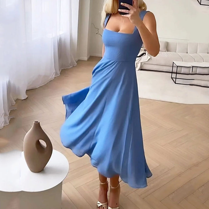 Square Neck Midi Dress for Wedding Guests