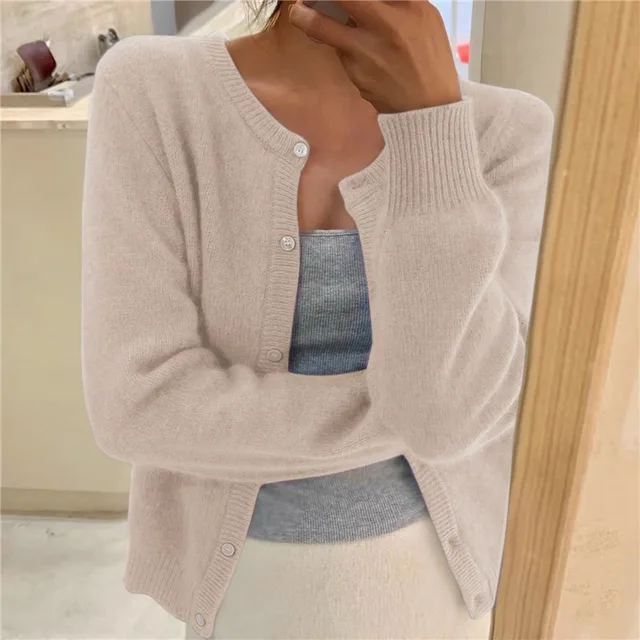 Women's Round Neck Long Sleeve Knit Cardigan