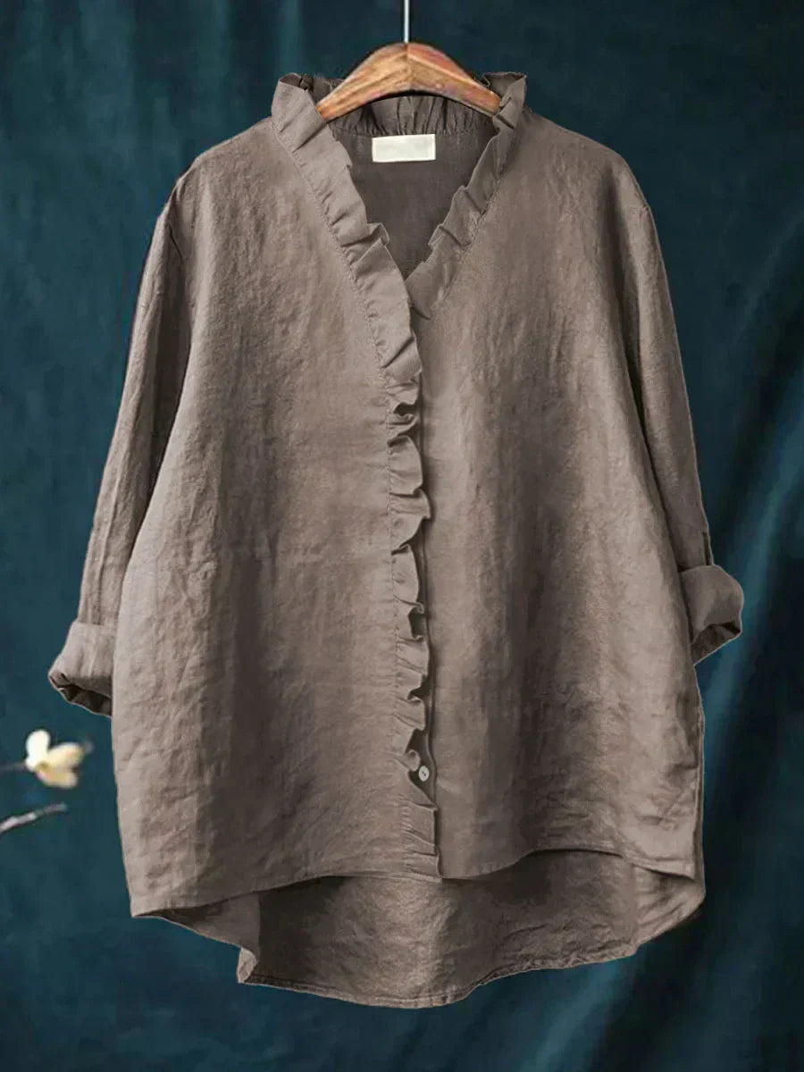 Ruffle V Neck Casual Blouse