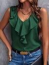 Ruffled V Neck Sleeveless Top