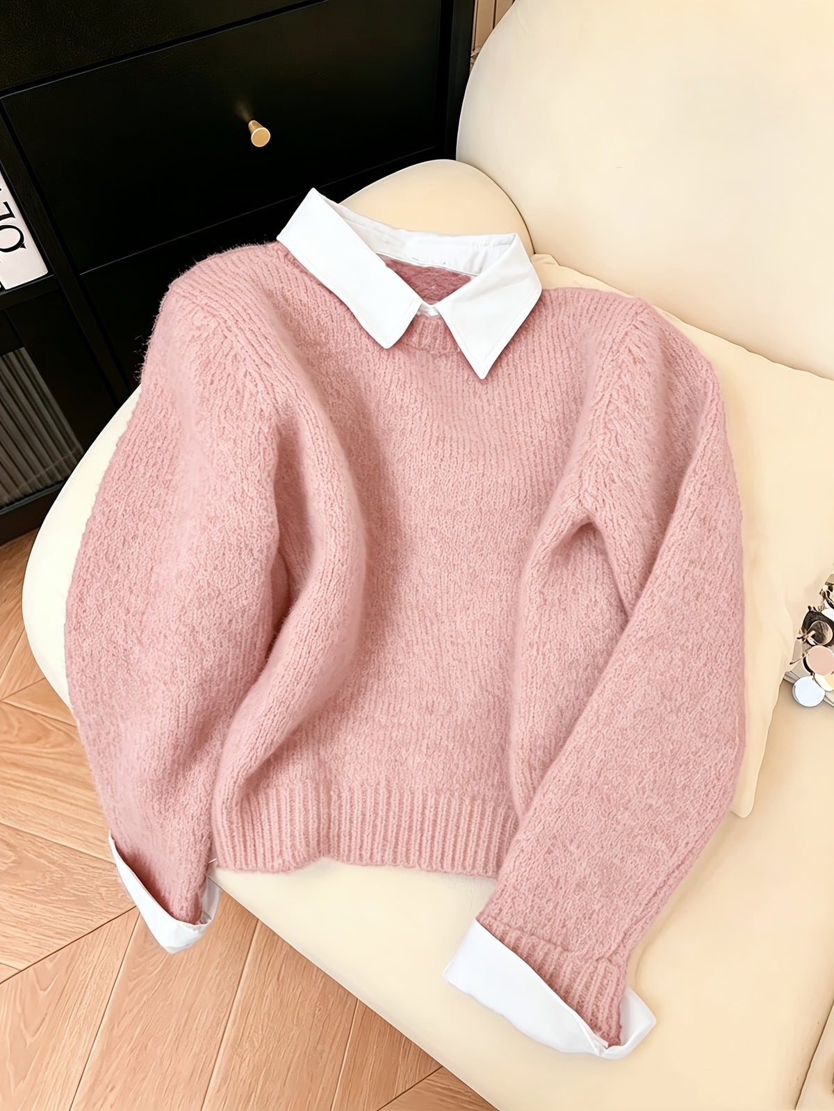 Women's Faux Two-Piece Polo Collar Knit Jumper