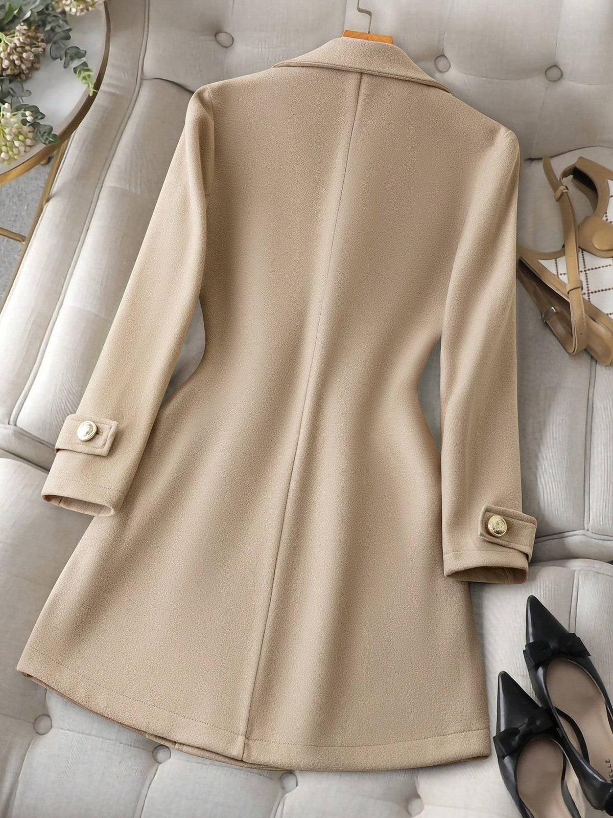 Women's Double-Breasted A-Line Midi Coat