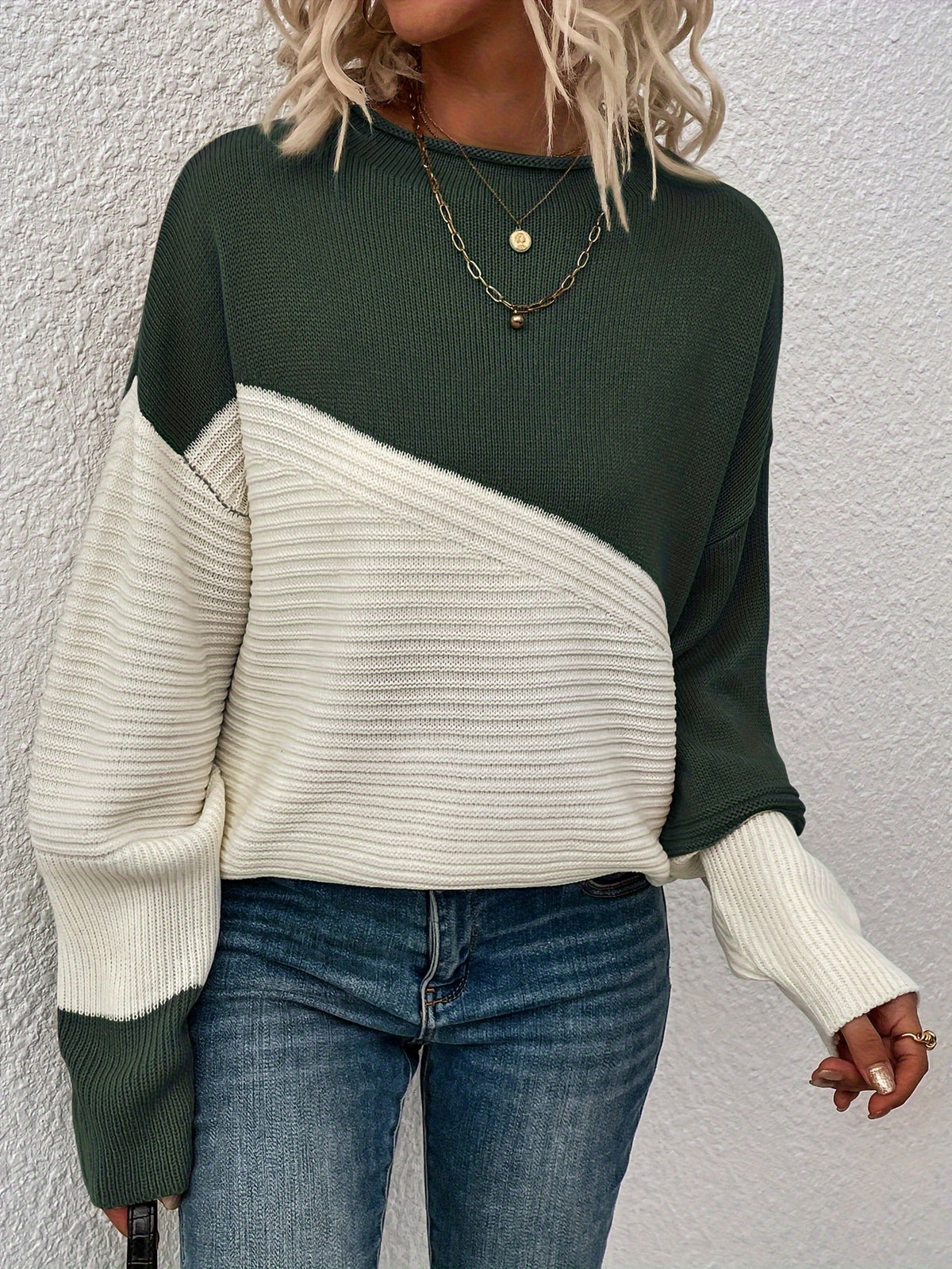 Women's Colour Block Turtleneck Knit Jumper