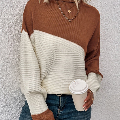 Women's Colour Block Turtleneck Knit Jumper
