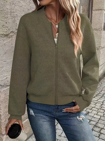 Women's Zip-Up Textured Knit Bomber Jacket
