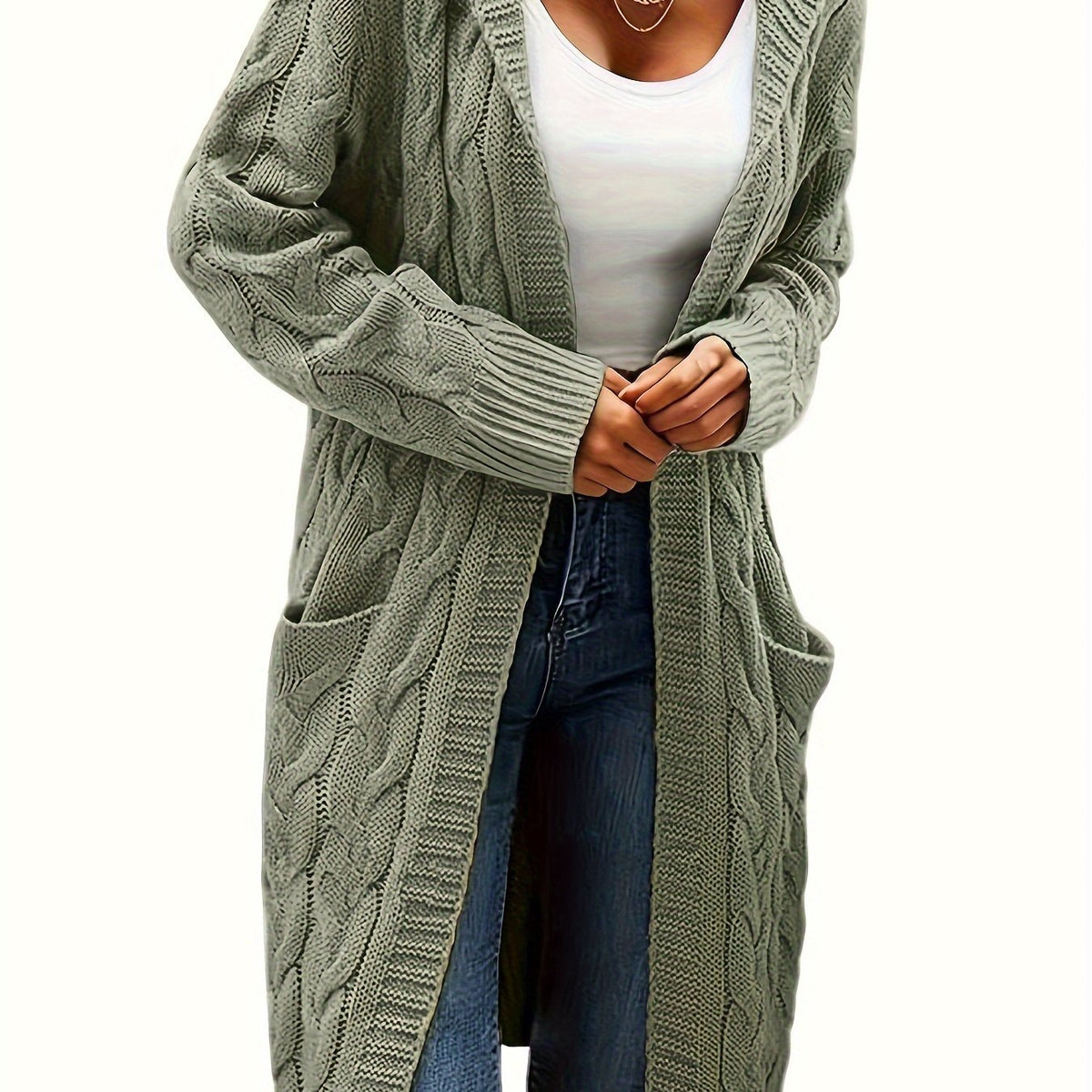 Women's Longline Cable Knit Cardigan