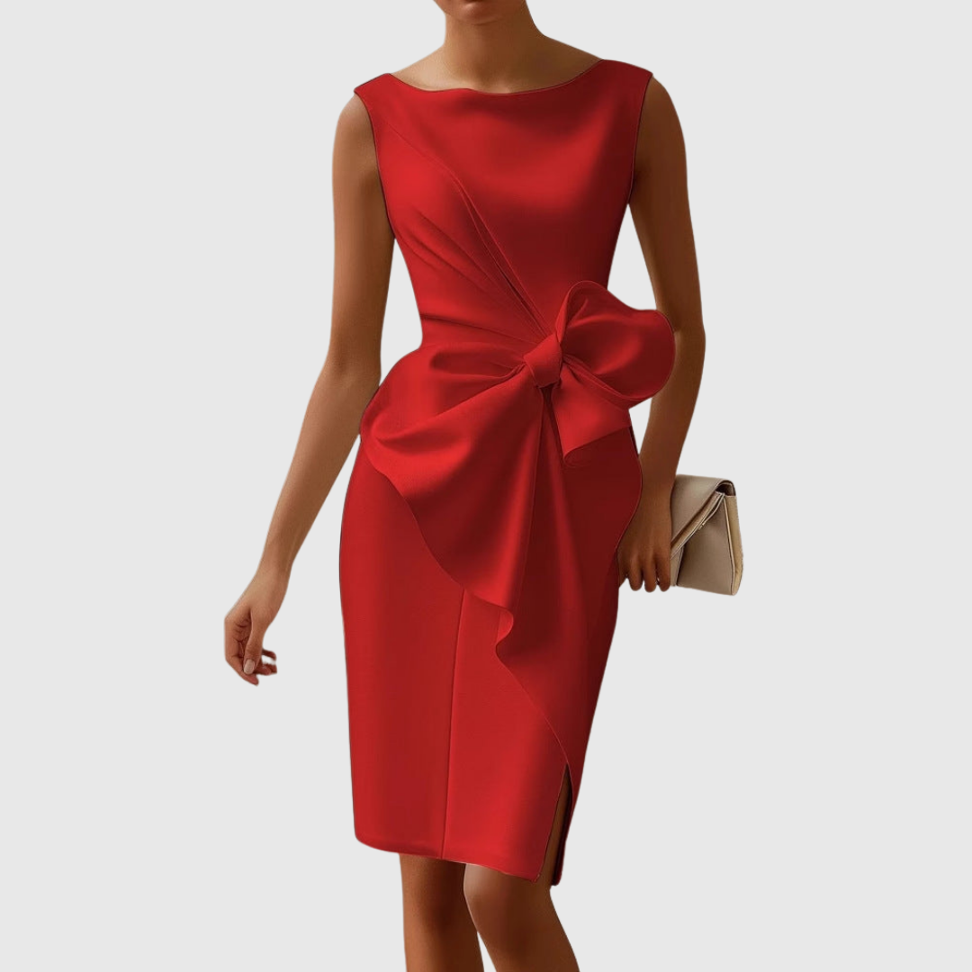 Boat Neck Midi Dress With Side Bow Detail
