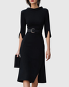 Belted Midi Dress With High Neckline