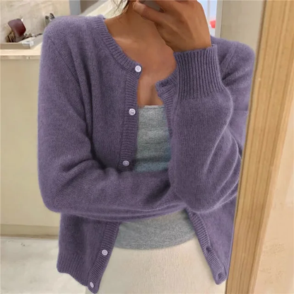 Women's Round Neck Long Sleeve Knit Cardigan
