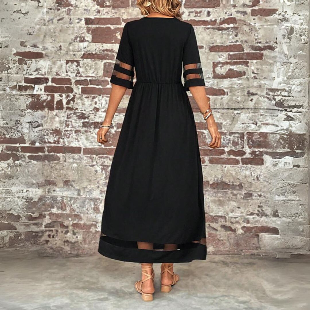 V Neck Empire Waist Maxi Dress With Lace Detail