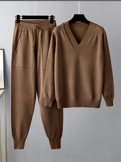 Women's V-Neck Knit Jumper and Jogger Set