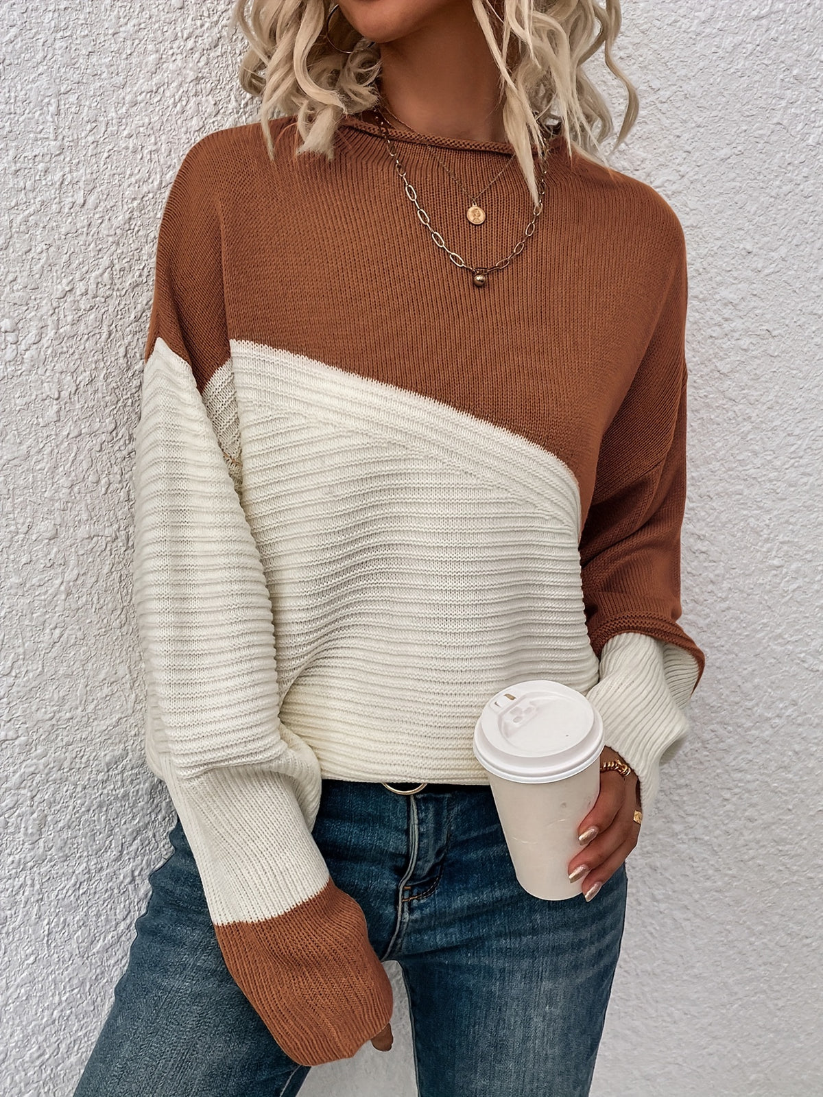 Women's Colour Block Turtleneck Knit Jumper