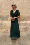 Gradient V Neck Pleated Maxi Dress