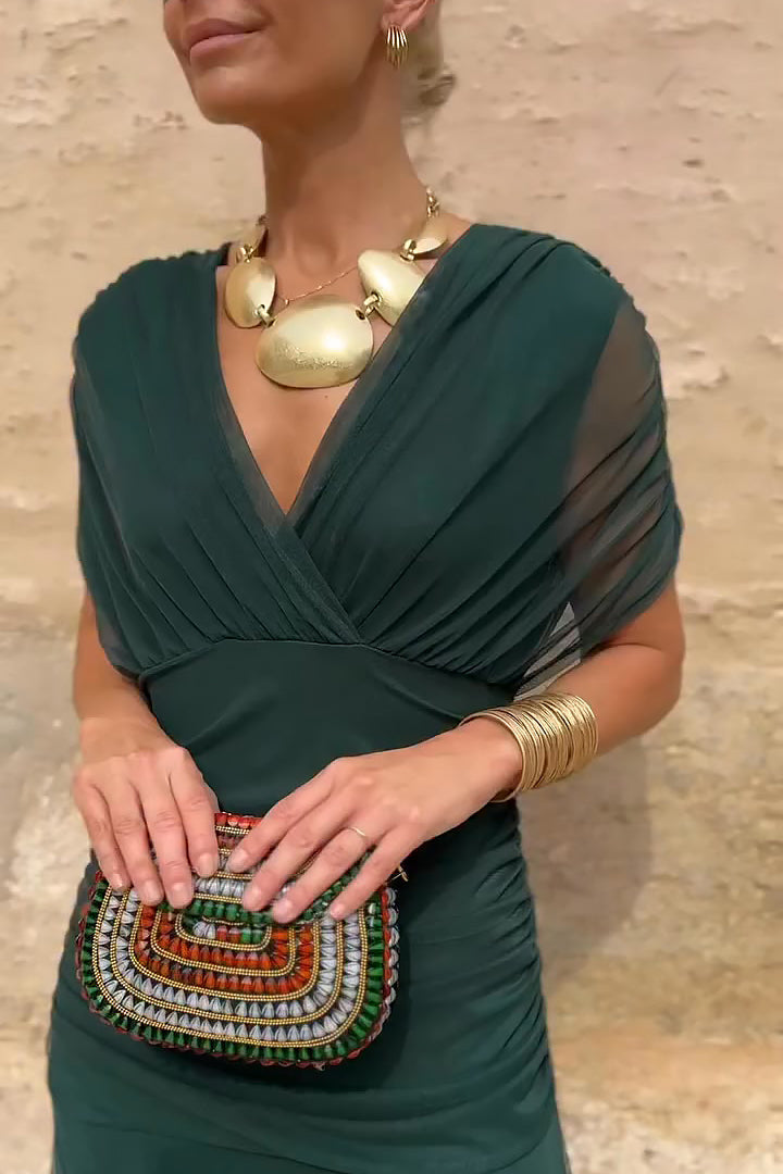 Gradient V Neck Pleated Maxi Dress