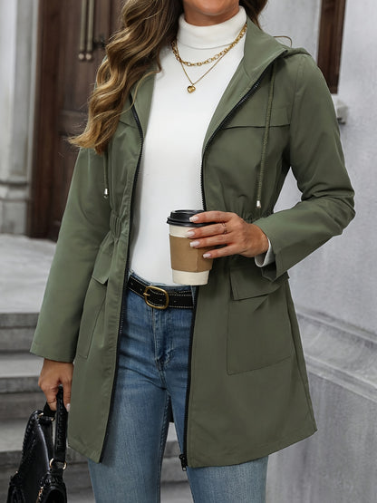Women's Hooded Drawstring Waist Jacket