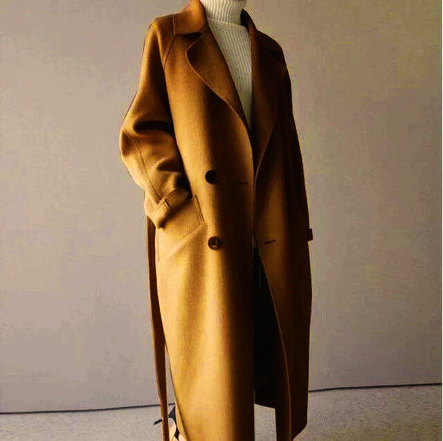Women's Double Breasted Longline Wool Blend Coat