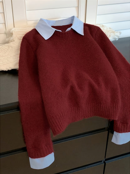 Women's Faux Two-Piece Polo Collar Knit Jumper